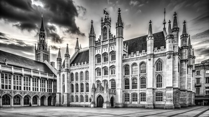 London's Guildhall, digitally recreated in a vintage style.