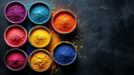 Colorful Holi Powder in Bowls &ndash; Vibrant Festival Colors