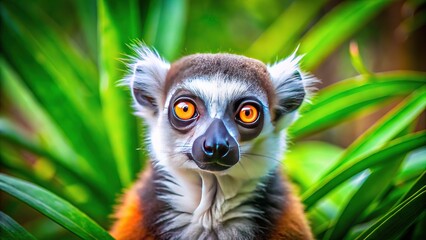 Obraz premium Island wildlife: blurred lemur portrait, Madagascar.