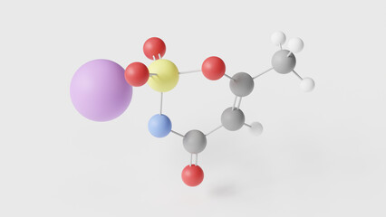 acesulfame potassium molecule 3d, molecular structure, ball and stick model, structural chemical formula e950