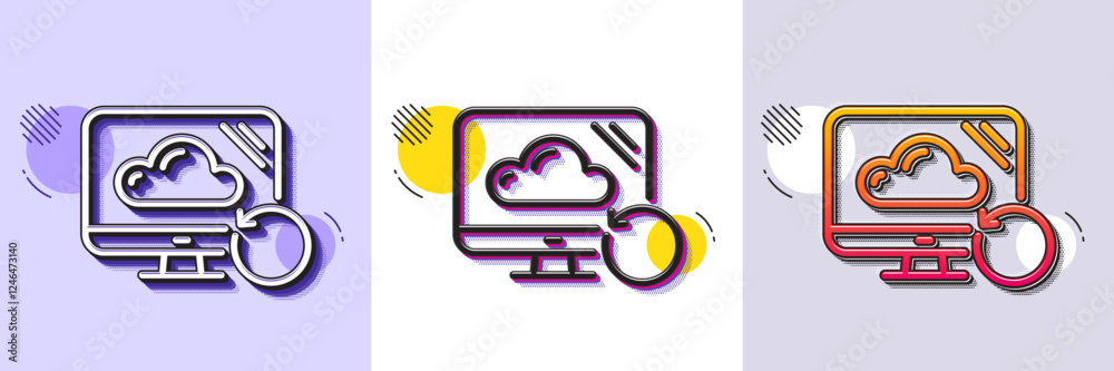 Poster recovery cloud line icon. halftone dotted pattern. gradient icon with grain shadow. backup data sign