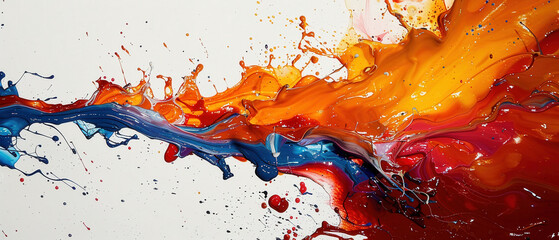 Artistic expression captured in chaotic beauty of paint splash showcasing vibrant and fluid nature of abstract art. This close up portrait reveals dynamic colors and textures