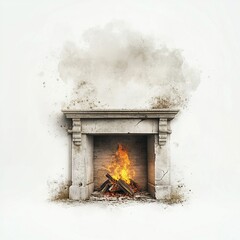 Obraz premium Cozy Fireplace Glow, a warm and inviting scene featuring a crackling fire, emphasizing comfort and tranquility against a clean white backdrop