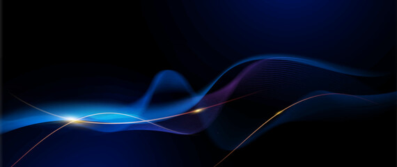 Vector abstract, blue- black color background, luxury wave gold line pattern, Illustration modern graphic design for invite, premium, Vip template, business banner or futuristic technology background