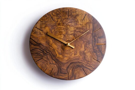 modern minimalist wall clock with clean lines and sophisticated design, floating on pure white background, professional product photography