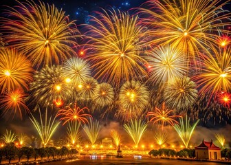 Fireworks light up the night, a Chinese New Year spectacle of golden light.