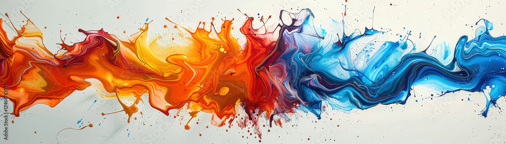 Poster artistic creation highlighting fluidity of paint splash captured in vivid abstract art piece that ce