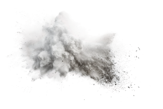 Visual chalk dust explosion, highlighting the cloud of fine particles suspended in motion, adding depth and texture isolated on transparent background