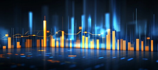 Financial Graph with Price Fluctuations and High, Low Points in Orange on Blue, Minimalist Art
