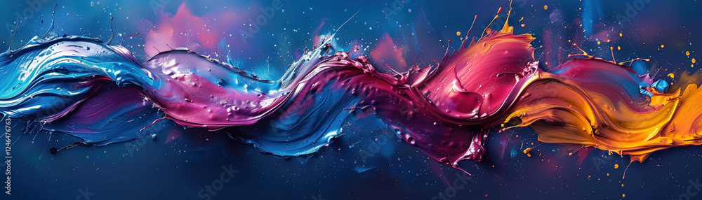 Poster Artistic creation highlighting fluidity of paint splash captured in vivid abstract art piece that celebrates dynamic movement and free space
