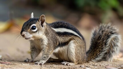 Close-up of a curious chipmunk exploring its natural habitat amidst vibrant foliage