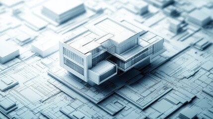 Modern minimalist house architectural model on circuit board.