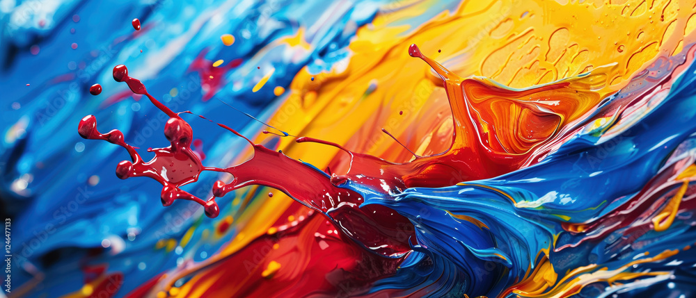 Aufkleber Artistic expression captured in chaotic beauty of paint splash showcasing vibrant and fluid nature of abstract art. colors blend harmoniously, creating dynamic visual experience