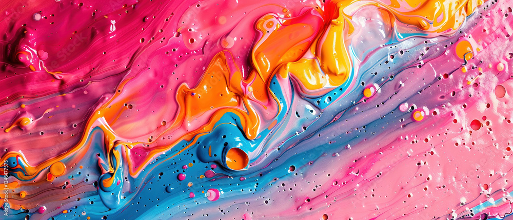 Poster Artistic expression captured in chaotic beauty of paint splash showcasing vibrant and fluid nature of abstract art. colors blend harmoniously, creating mesmerizing visual experience