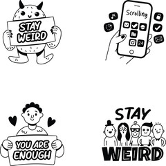 Pack of Glyph Style Teenage Mood Stickers 
