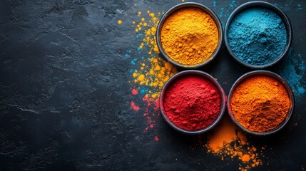Colorful Holi Powder in Bowls &ndash; Vibrant Festival Colors