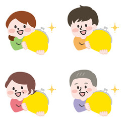 がま口財布を持った人物セット