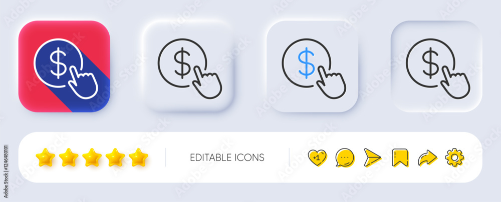 Poster hand click line icon. neumorphic, flat shadow, 3d buttons. currency exchange sign. cursor pointer sy