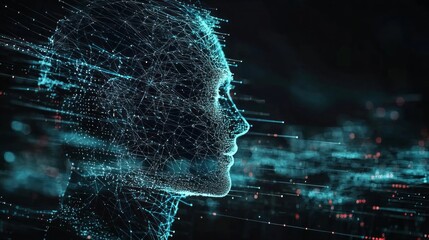 A striking digital rendering features a human silhouette composed of intricate neural connections, illuminated against a dark backdrop