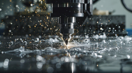 Modern power tools in action, sparks flying during metal cutting
