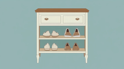 Organizing shoes in a stylish console table home interior furniture modern setting side view storage solutions