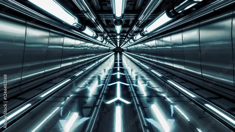 Aufkleber stunning view of a futuristic corridor with glowing lights and directional arrows in a modern settin