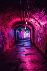 Fototapeta premium Pink neon tunnel graffiti art urban background