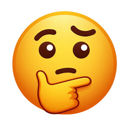 Fototapeta premium Thinking or deep in thought face emoji icon with index finger resting on its chin Isolated on transparent background, png image 