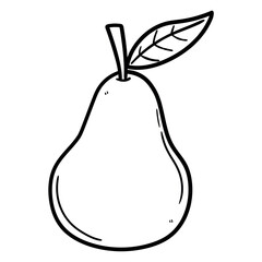 Hand drawn doodle pear with leaf on white background.