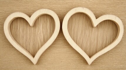 Obraz premium Two Wooden Heart Shapes on Brown Background