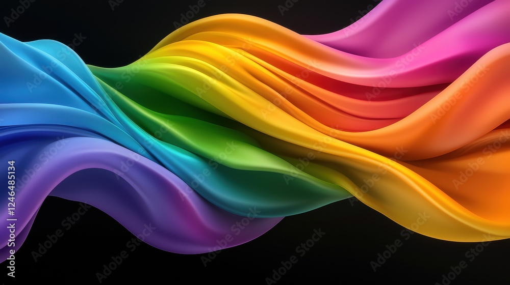 Fototapete a vibrant, abstract image of a flowing fabric with a rainbow gradient.