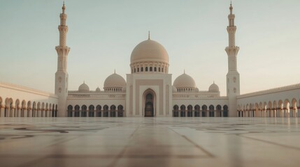 Fototapeta premium Grand Mosque courtyard, sunrise, peaceful dawn, travel tourism