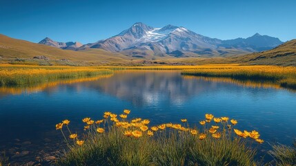 Naklejka premium Serene alpine lake surrounded by mountains