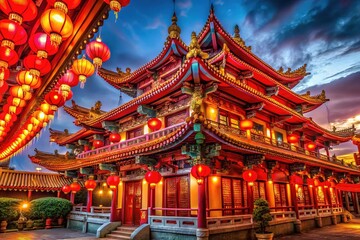 Fototapeta premium 2020 Chinese New Year architectural shots; vibrant red, intricate designs.