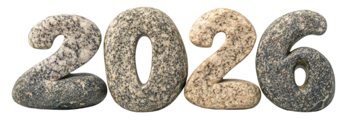 2026 made of natural stones, isolated on transparent cutout background