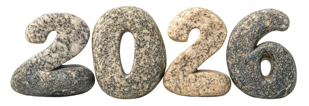 2026 made of natural stones, isolated on transparent cutout background