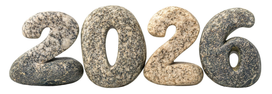 2026 made of natural stones, isolated on transparent cutout background