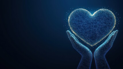 Glowing heart held in hands, digital art.