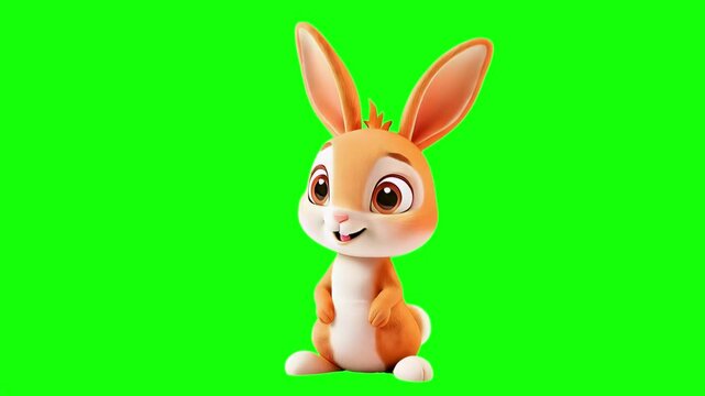 Cute Animated Bunny on Chroma Key Green Screen: Perfect for Easter, Spring, and Children's Videos