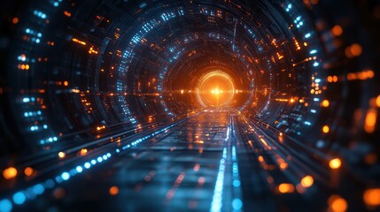 Obraz premium Futuristic Neon Tunnel: A Journey Through Cyberspace