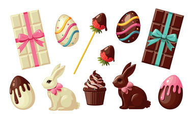 Sweet Easter set white and dark chocolate. Vector illustration