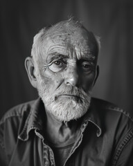Portrait of an older worker with a weathered face, powerful storytelling image