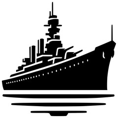 Battleship Silhouette: A powerful and majestic battleship dominates the scene, its silhouette stark against a simplified seascape. This iconic image evokes strength, history, and naval power. 