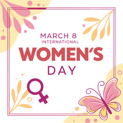 Women's Day Greeting Card stock illustration. 8 March day of Women. Womens day vector illustration.	
