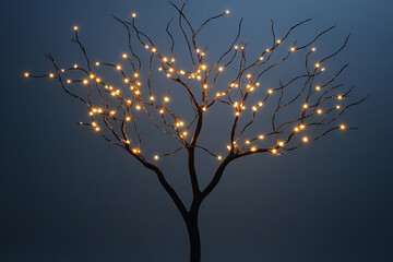 Decorative illuminated tree with warm light enhancing a cozy indoor atmosphere during the evening