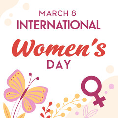 Women's Day Greeting Card stock illustration. 8 March day of Women. Womens day vector illustration.	
