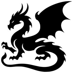 Dragon Silhouette: A striking silhouette of a majestic dragon, its wings spread wide, embodying strength, power, and mythical allure.