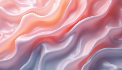 Obraz premium Abstract wavy folds in shades of pink, peach, and light orange, creating a soft gradient texture with a glossy effect, elegance, fluidity, modern artistic design for backgrounds, fashion, or digital a