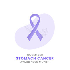 A minimalist design featuring a stomach cancer awareness ribbon on a white background with abstract shapes