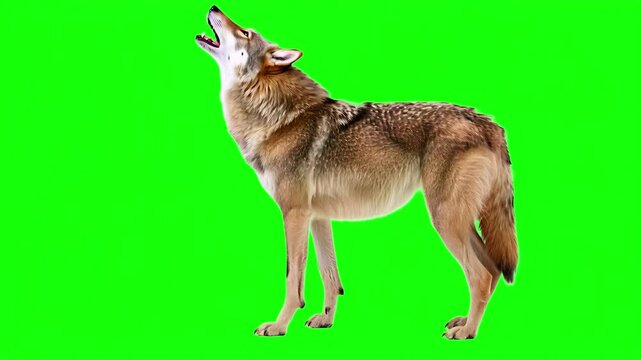 Majestic Wolf Raising Snout on Chroma Key Green Screen: Wildlife Footage for Seamless Compositing